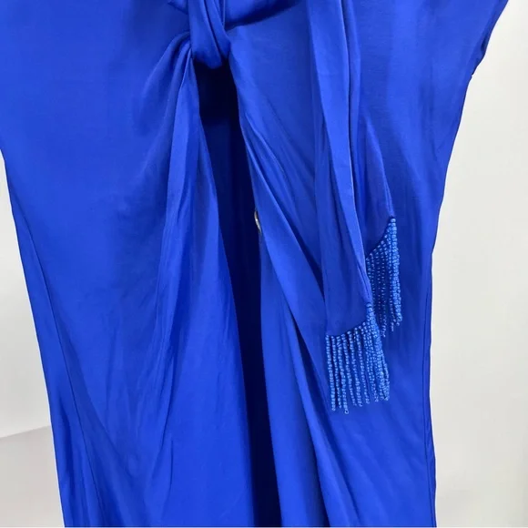 Farm Rio bright blue long dress with button front and beaded belted waist Medium - Picture 9 of 10